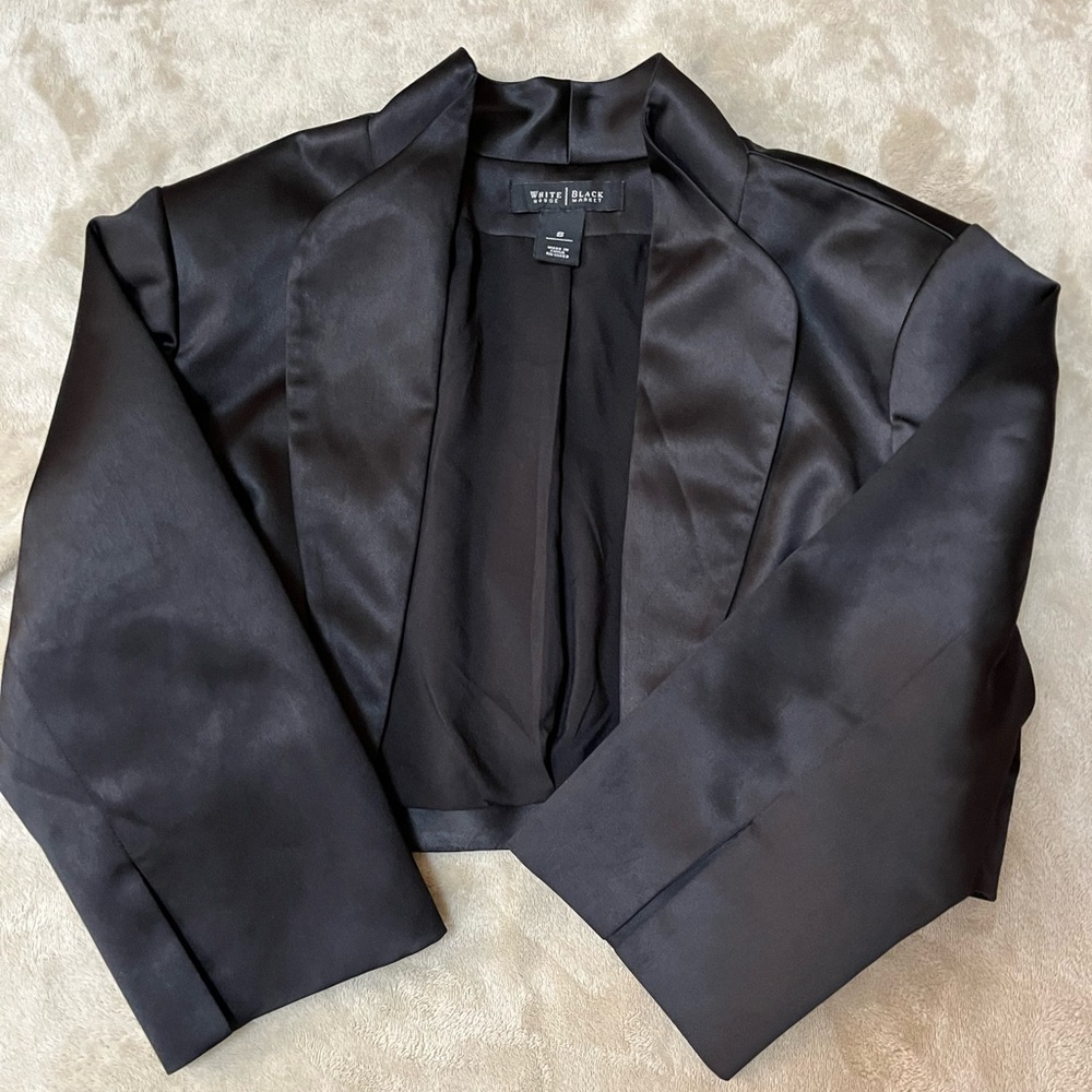 White House Black Market Satin Crop Jacket with 3/4 Split Sleeve
